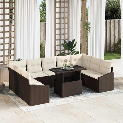 Set Divano da Giardino con cuscino 10 pcs Marrone e Crema