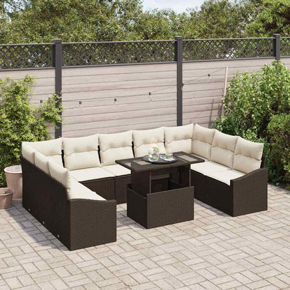 Set Divano da Giardino con cuscino 10 pcs Marrone e Crema