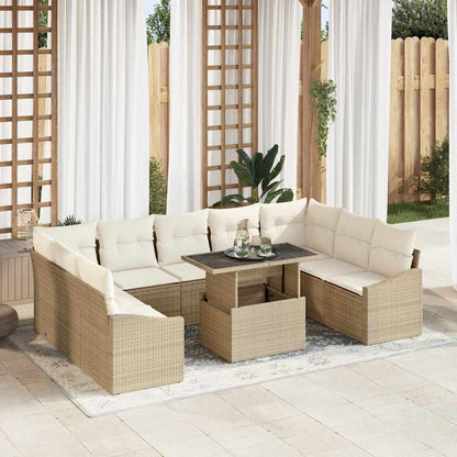Set Divano da Giardino con cuscino 10 pcs Beige e Crema