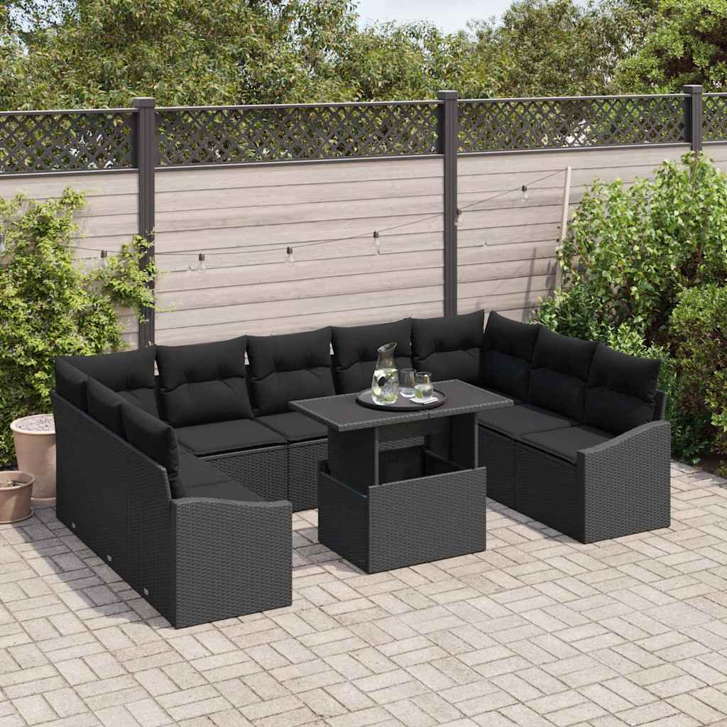 Set Divano da Giardino con cuscino con cuscino 10 pcs Nero