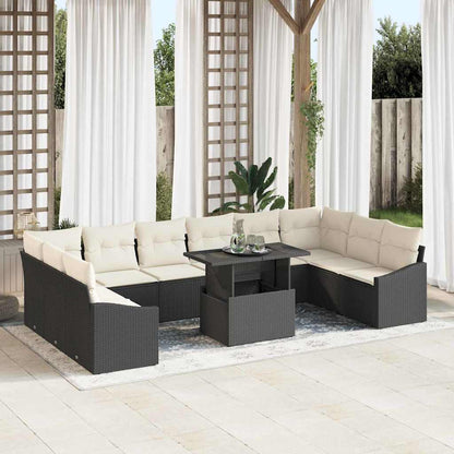 Set Divano da Giardino con cuscino 11 pcs Nero e Crema