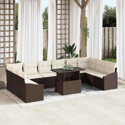 Set Divano da Giardino con cuscino 11 pcs Marrone e Crema