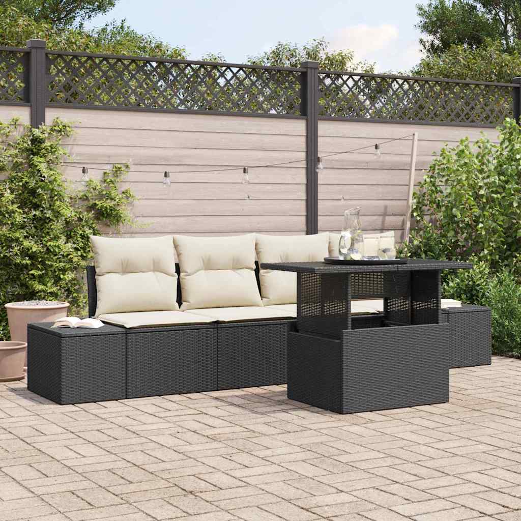 Set Divano da Giardino con cuscino 5 pcs Nero e Crema