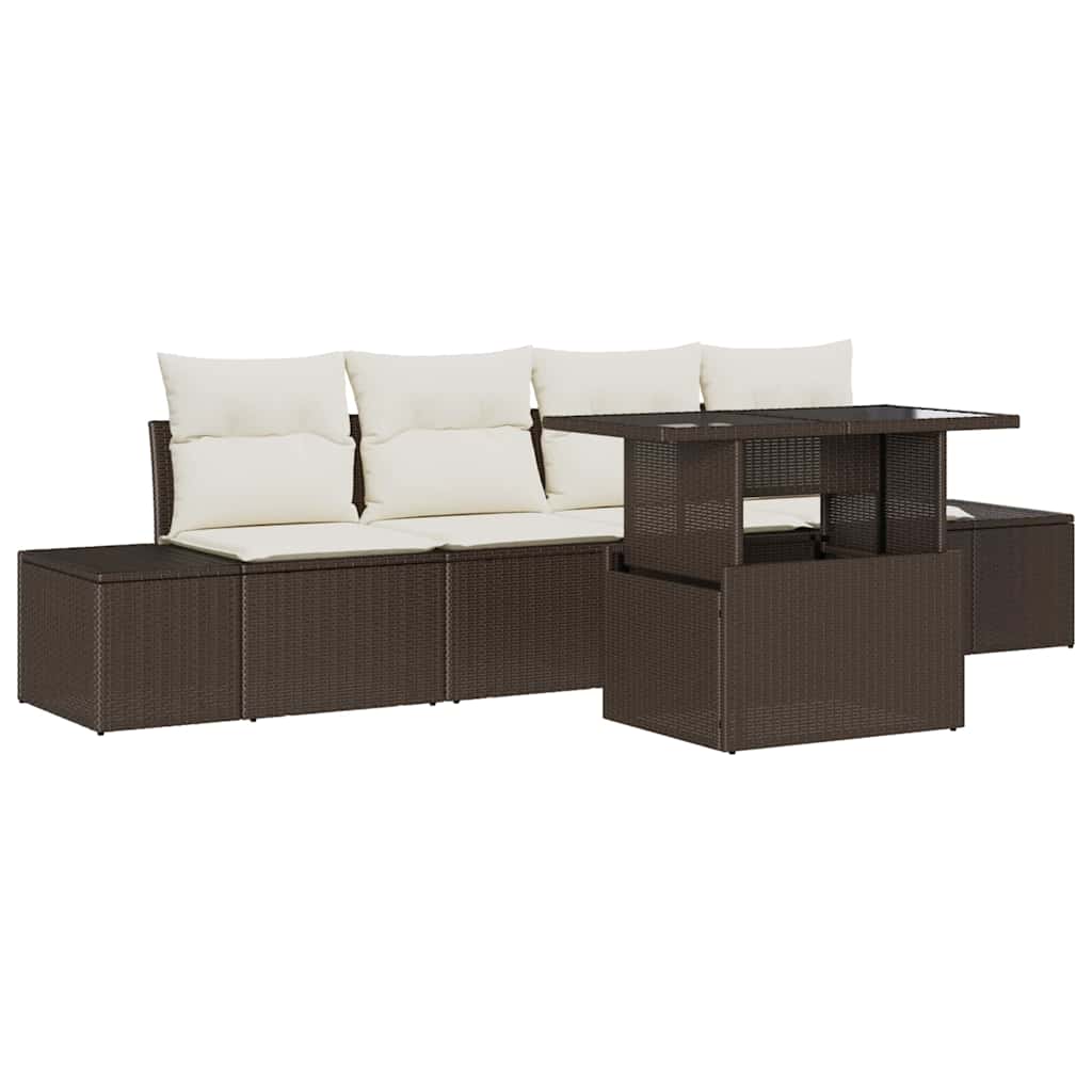 Set Divano da Giardino con cuscino 5 pcs Marrone e Crema