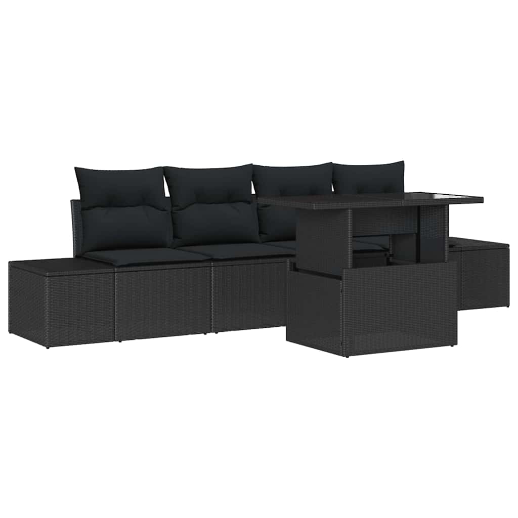 Set Divano da Giardino con cuscino con archiviazione 5 pcs Nero