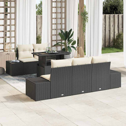 Set Divano da Giardino con cuscino 6 pcs Nero e Crema