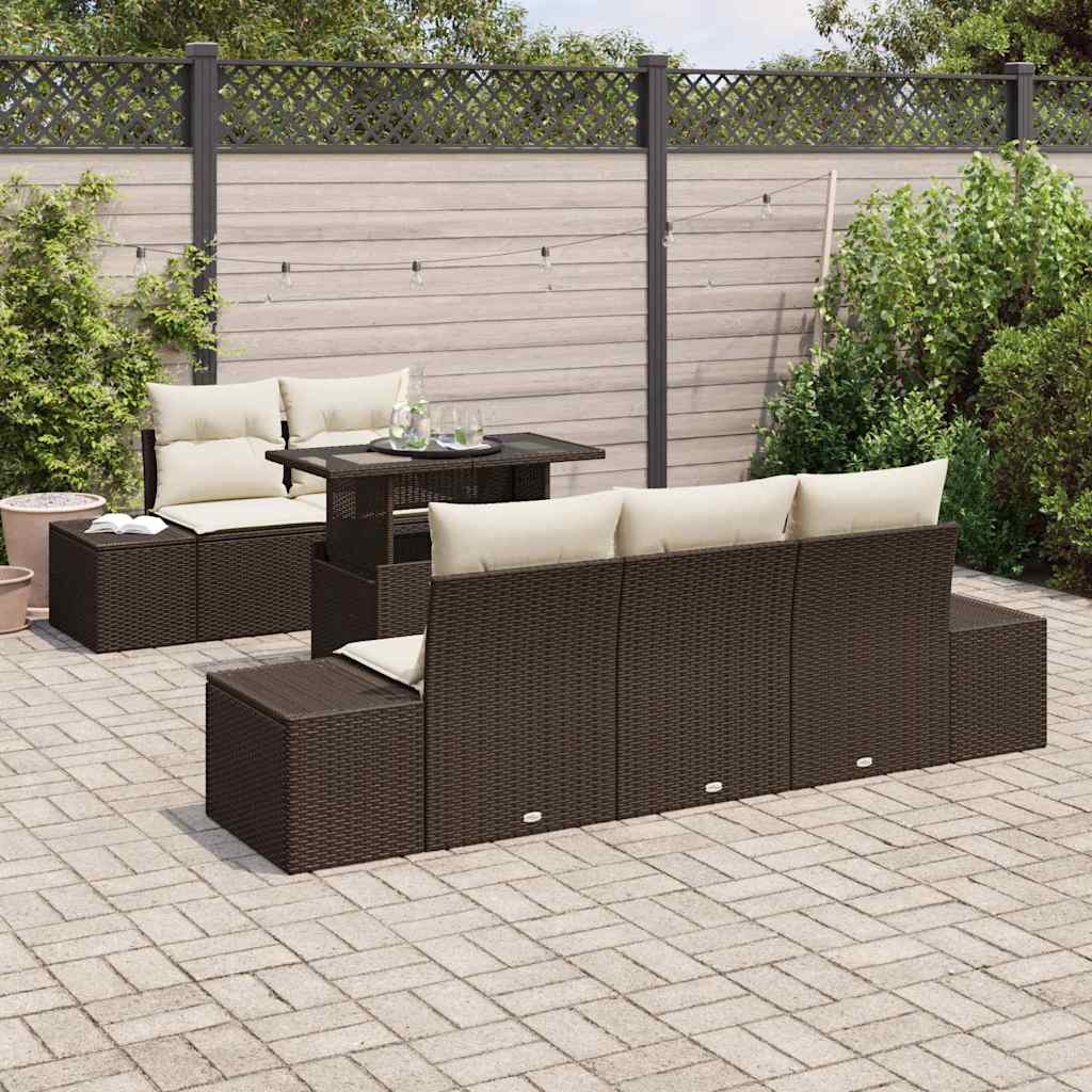 Set Divano da Giardino con cuscino 6 pcs Marrone e Crema