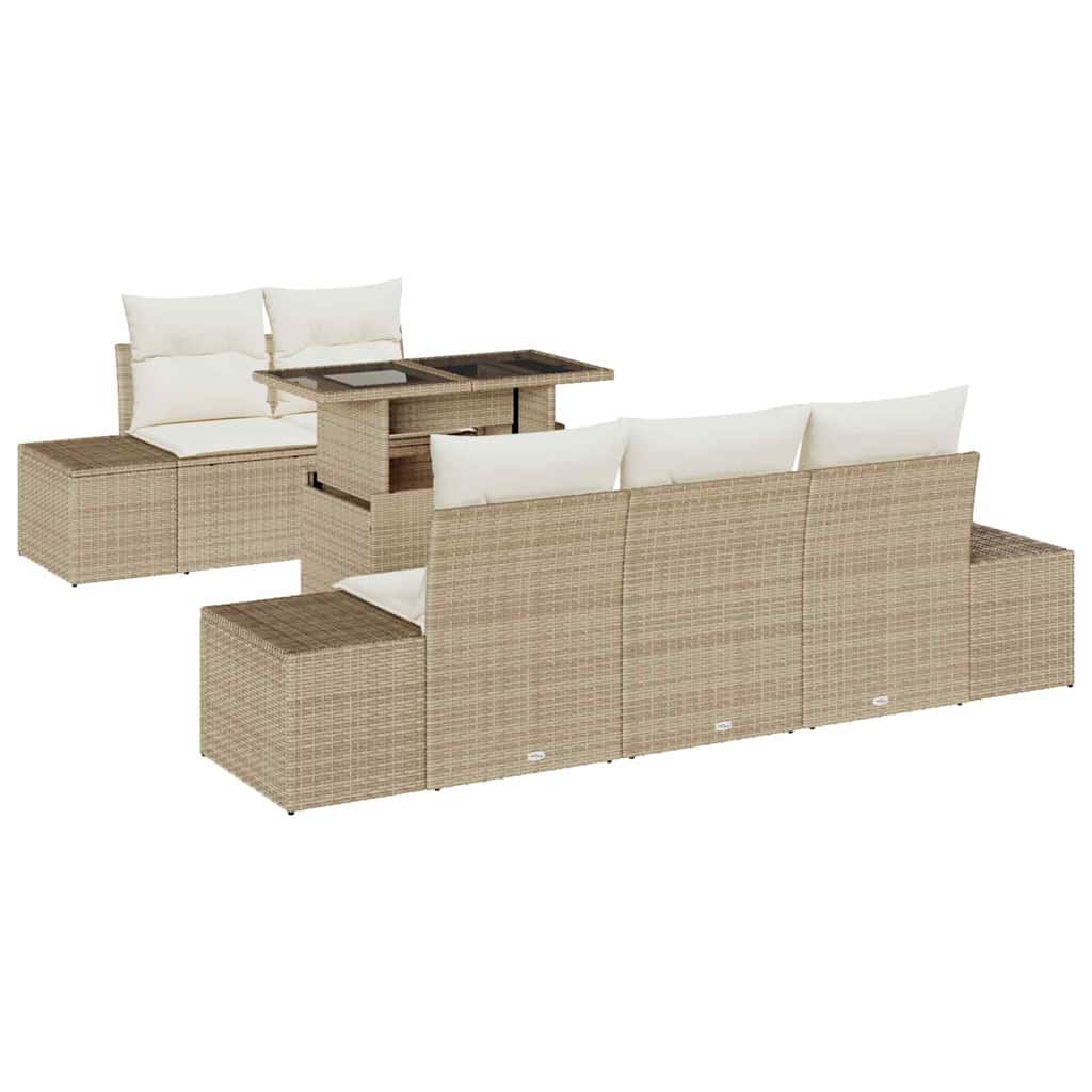 Set Divano da Giardino con cuscino 6 pcs Beige e Crema