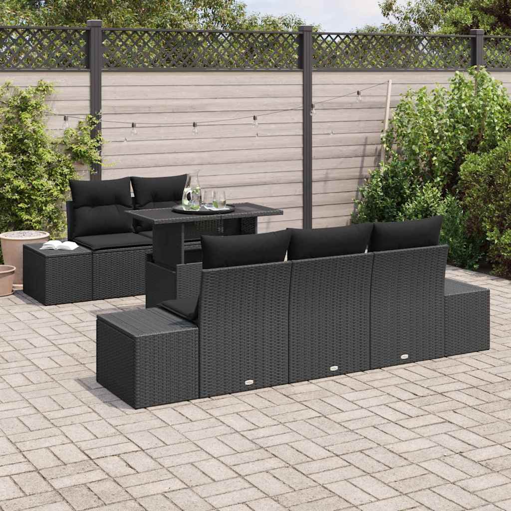 Set Divano da Giardino con cuscino con archiviazione 6 pcs Nero