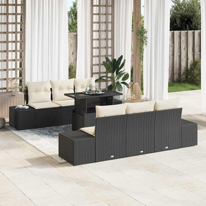 Set Divano da Giardino con cuscino 7 pcs Nero e Crema