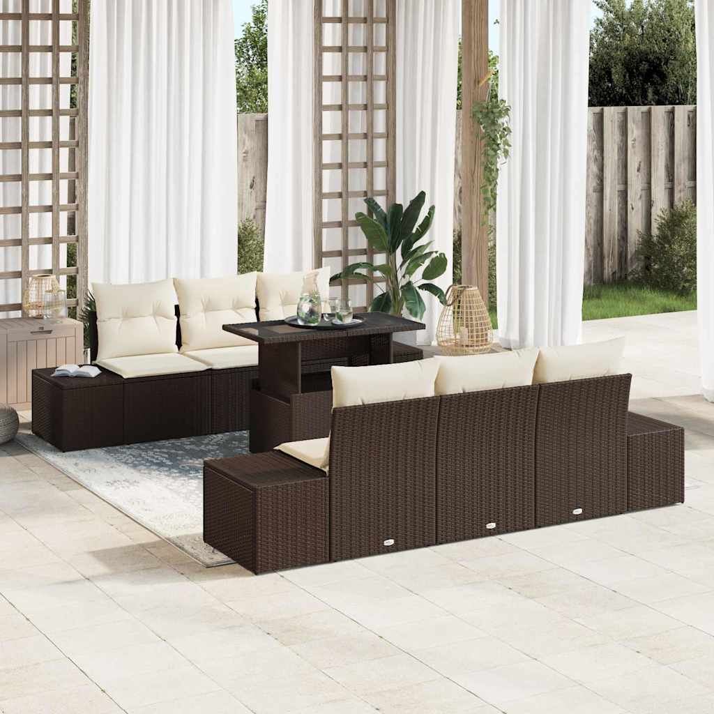 Set Divano da Giardino con cuscino 7 pcs Marrone e Crema