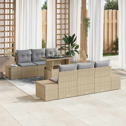 Set Divano da Giardino con cuscino 7 pcs Beige e Grigio Chiaro