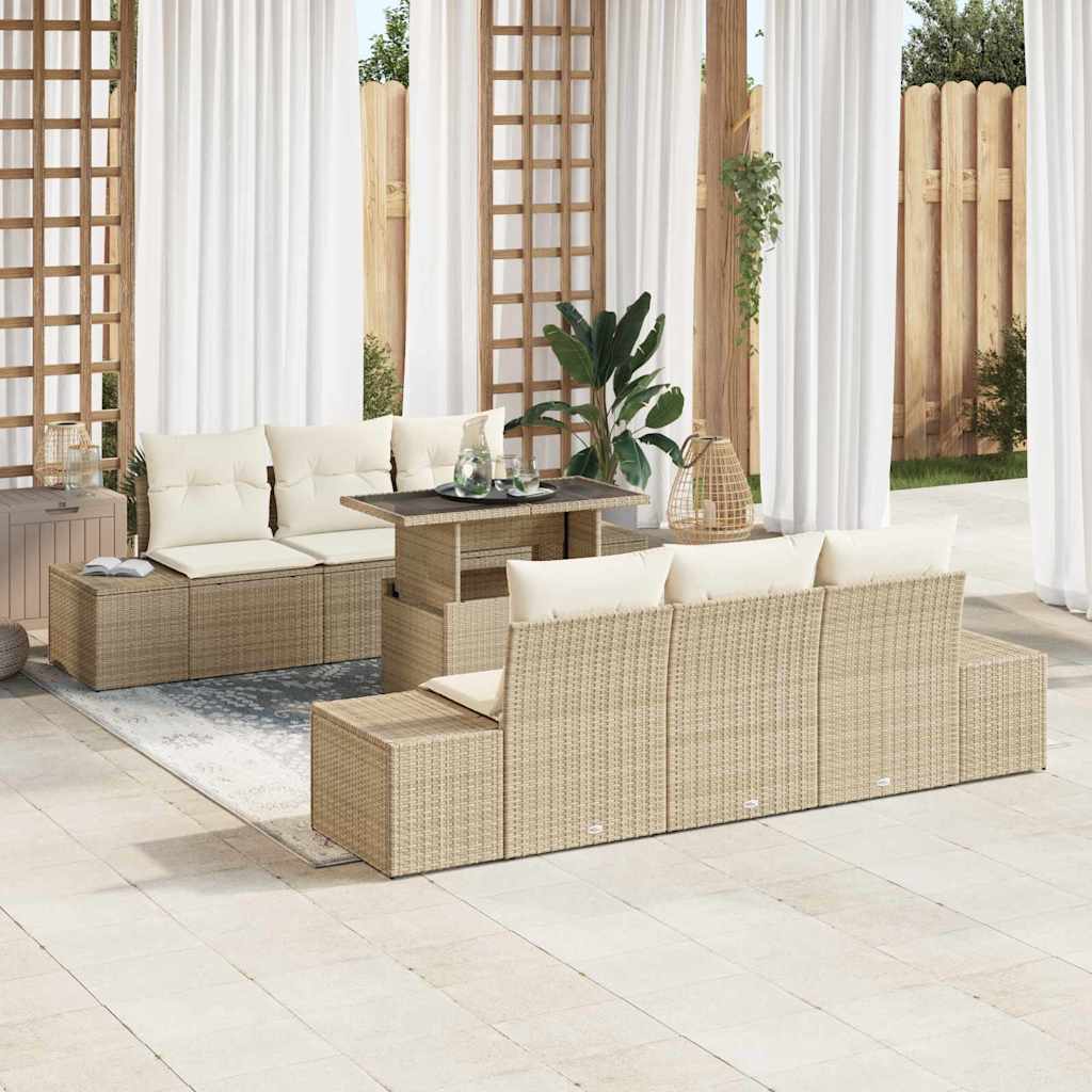 Set Divano da Giardino con cuscino 7 pcs Beige e Crema