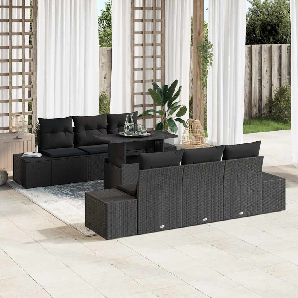 Set Divano da Giardino con cuscino 7 pcs Nero