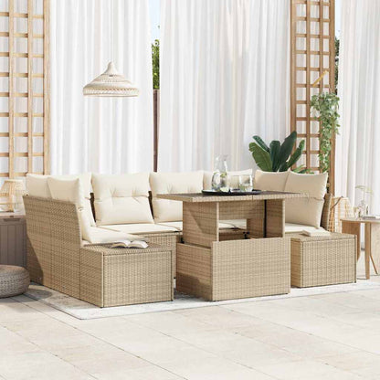 Set Divano da Giardino con cuscino 7 pcs Beige e Crema