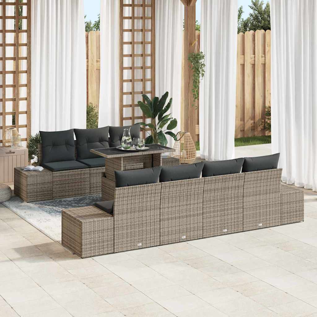 Set Divano da Giardino con cuscino 8 pcs Grigio