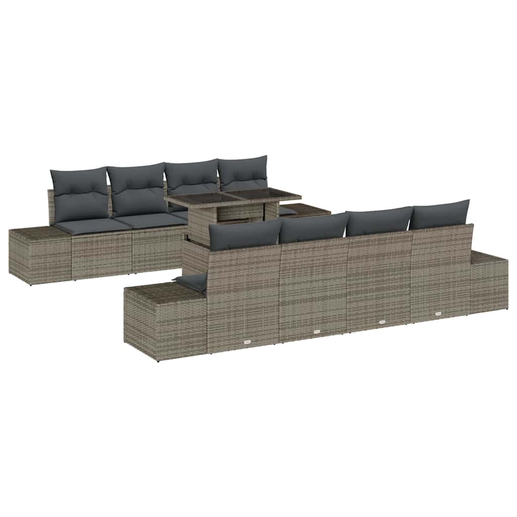 Set Divano da Giardino con cuscino con cuscino 9 pcs Grigio