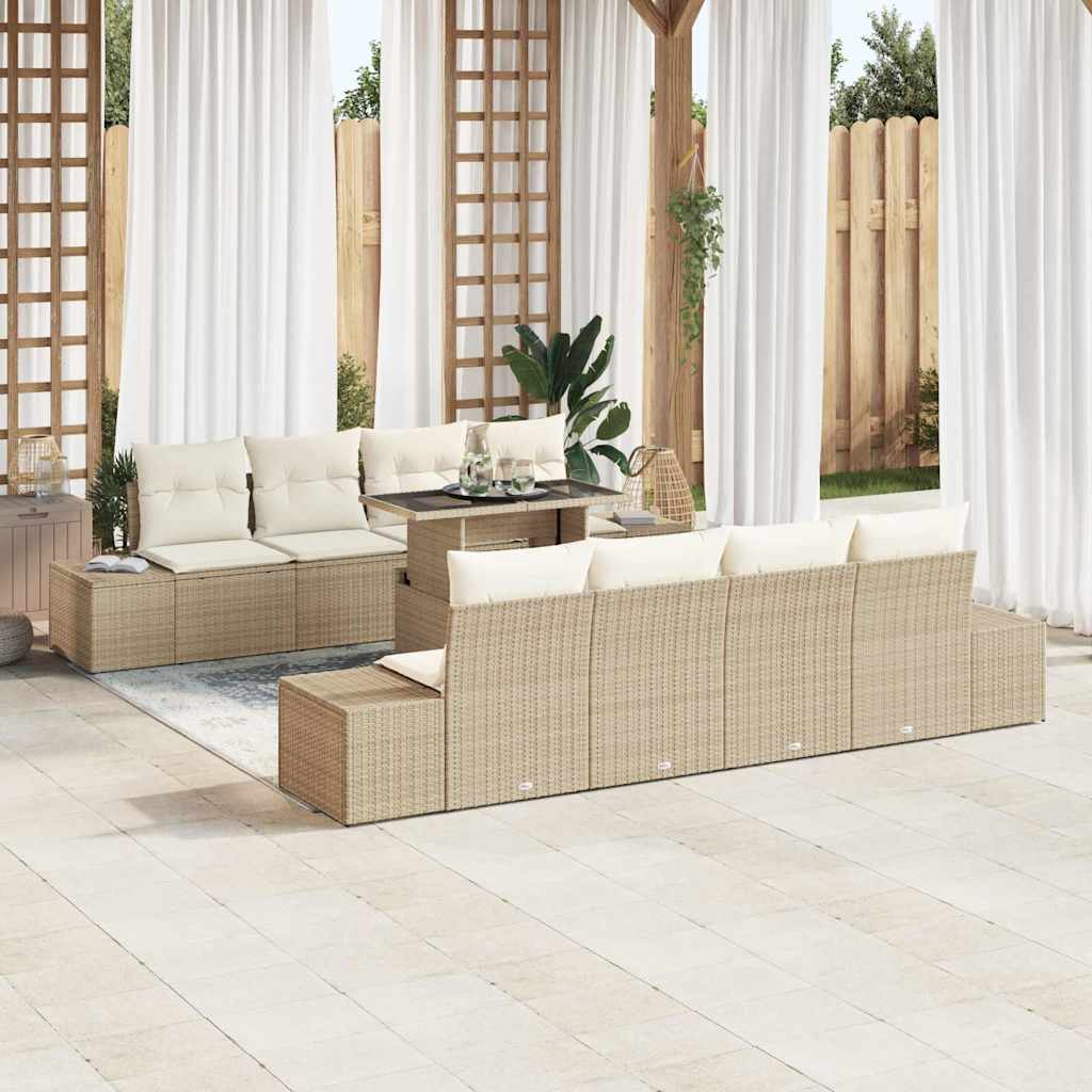 Set Divano da Giardino con cuscino 9 pcs Beige e Crema