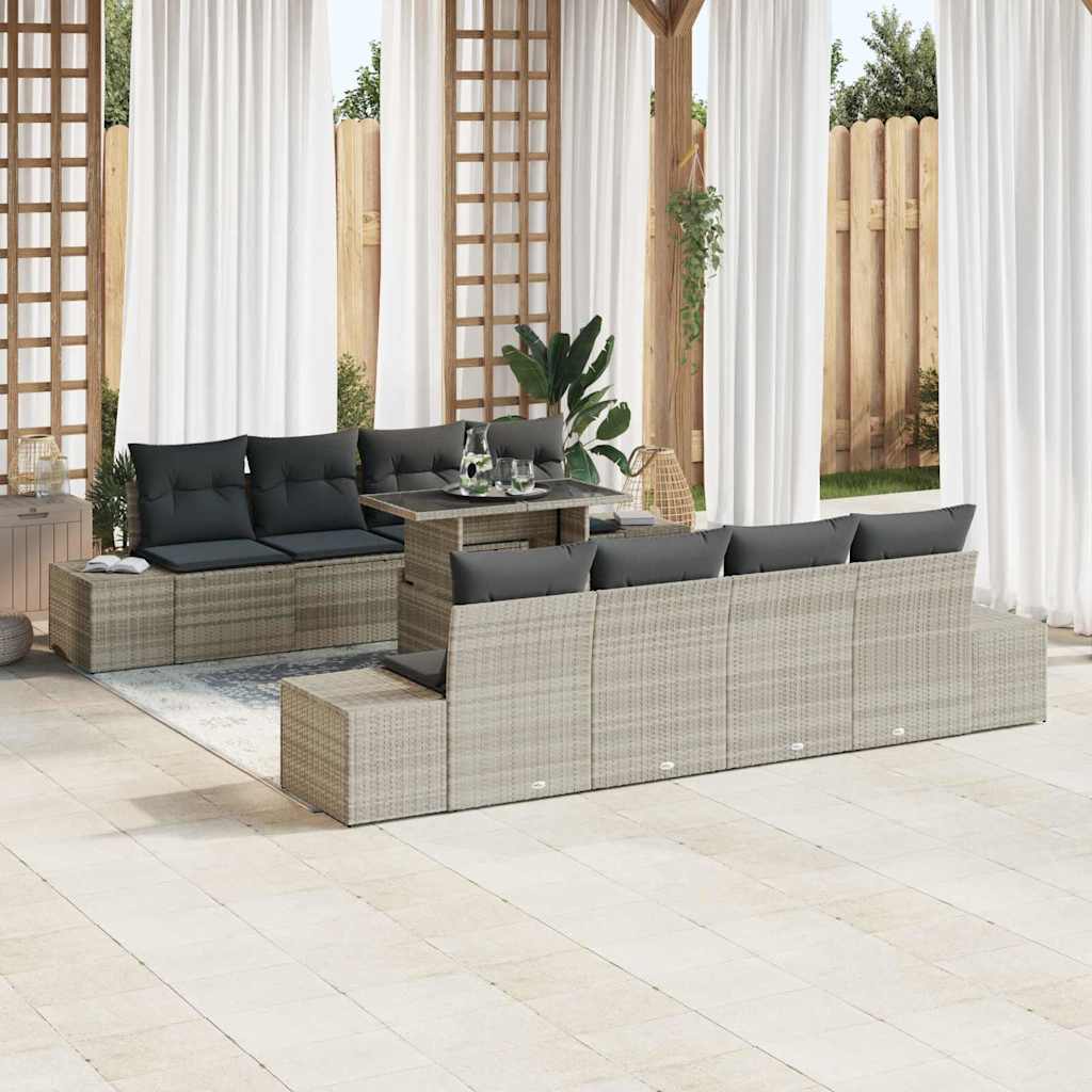 Set Divano da Giardino 9 pcs Grigio chiaro e grigio scuro