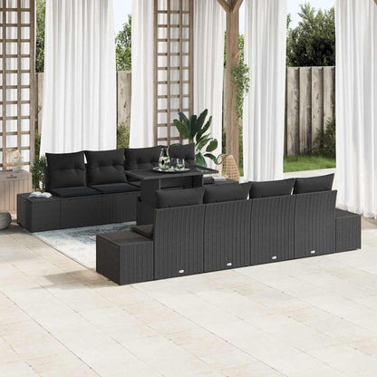 Set Divano da Giardino con cuscino con archiviazione 9 pcs Nero