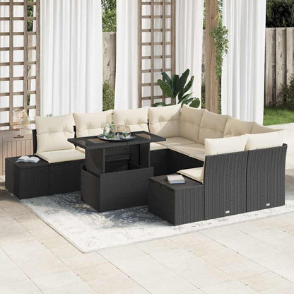 Set Divano da Giardino con cuscino 9 pcs Nero e Crema