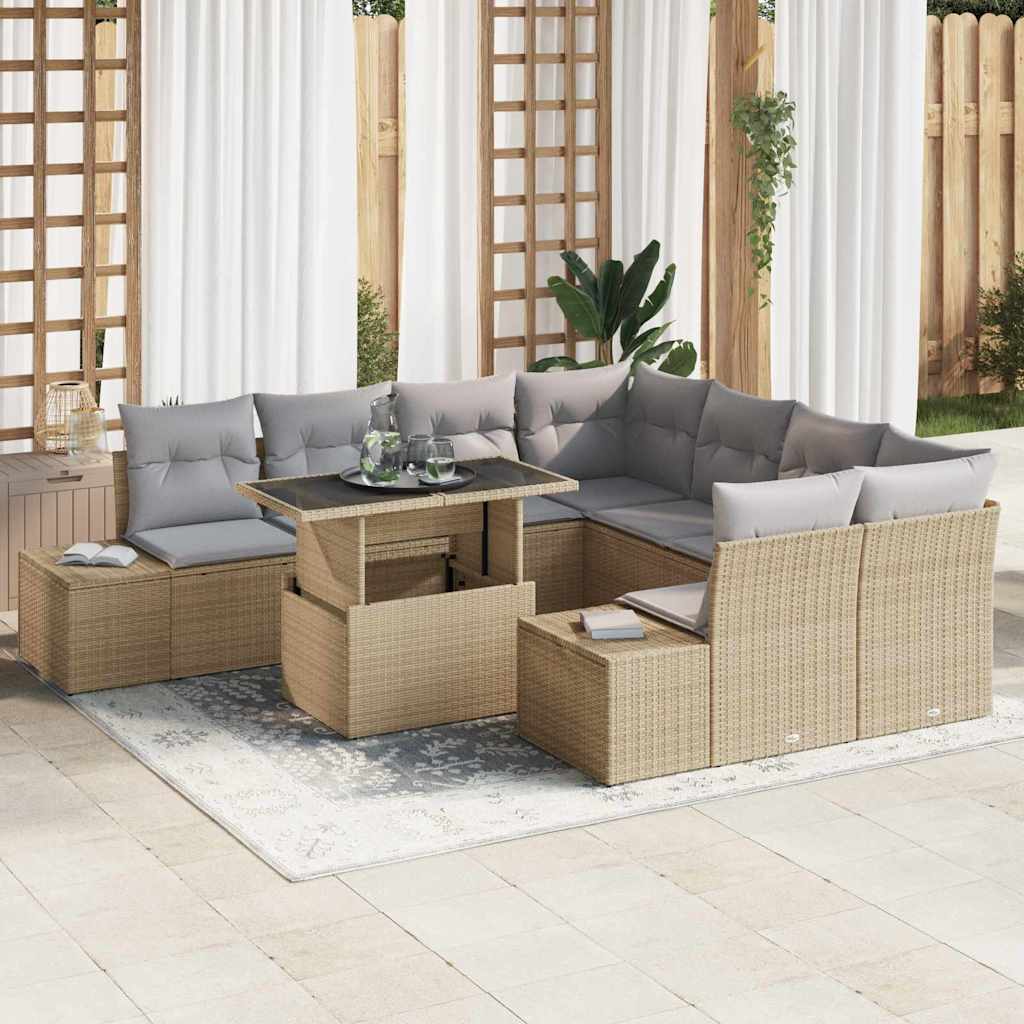 Set Divano da Giardino con cuscino 9 pcs Beige e Grigio Chiaro