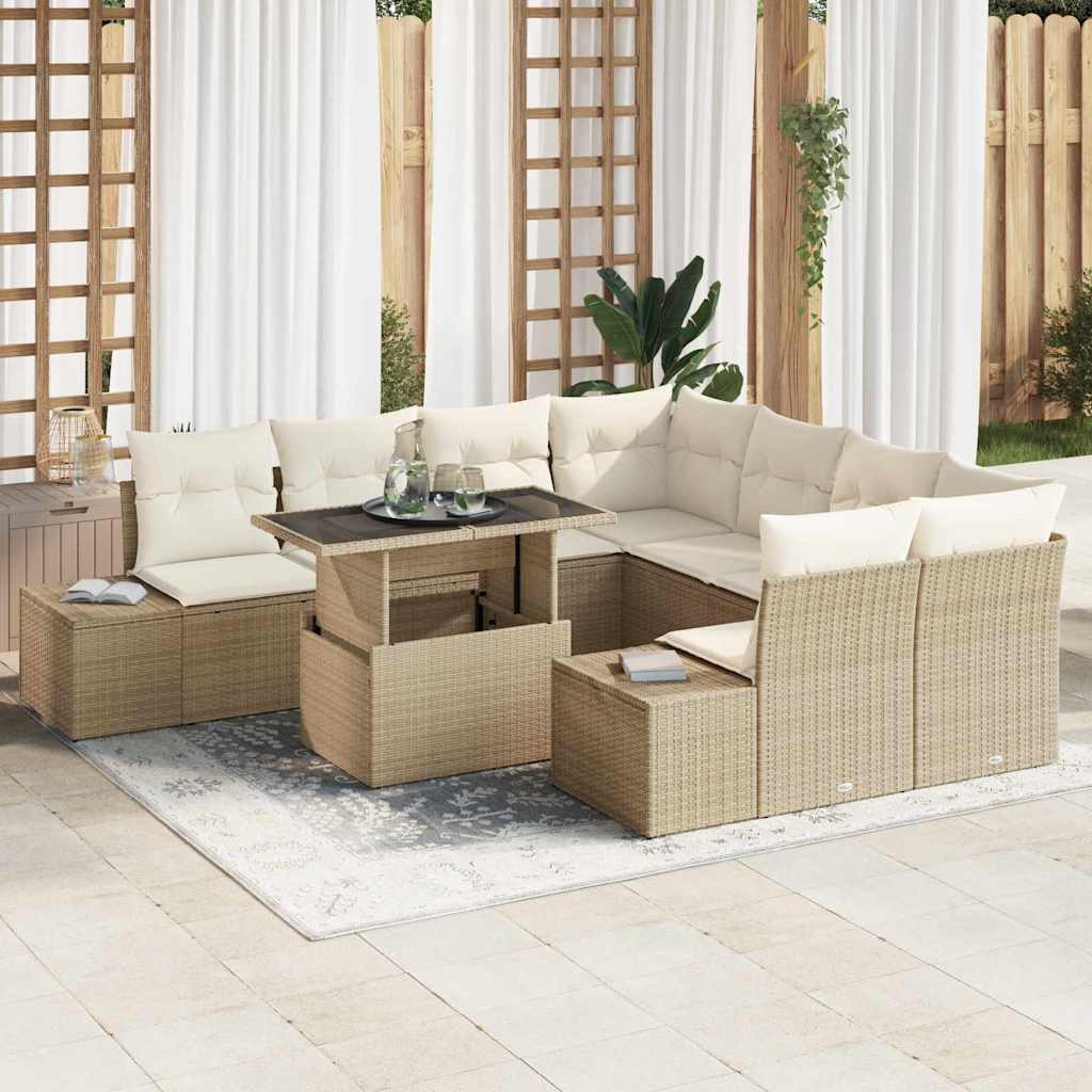 Set Divano da Giardino con cuscino 9 pcs Beige e Crema