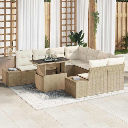 Set Divano da Giardino con cuscino 9 pcs Beige e Crema