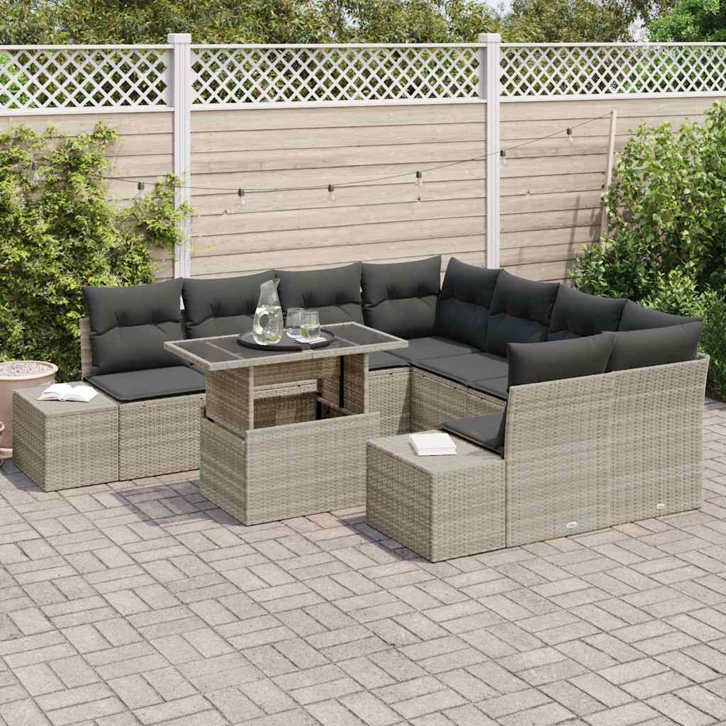 Set Divano da Giardino 9 pcs Grigio chiaro e grigio scuro