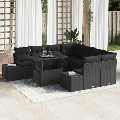 Set Divano da Giardino con cuscino con archiviazione 9 pcs Nero