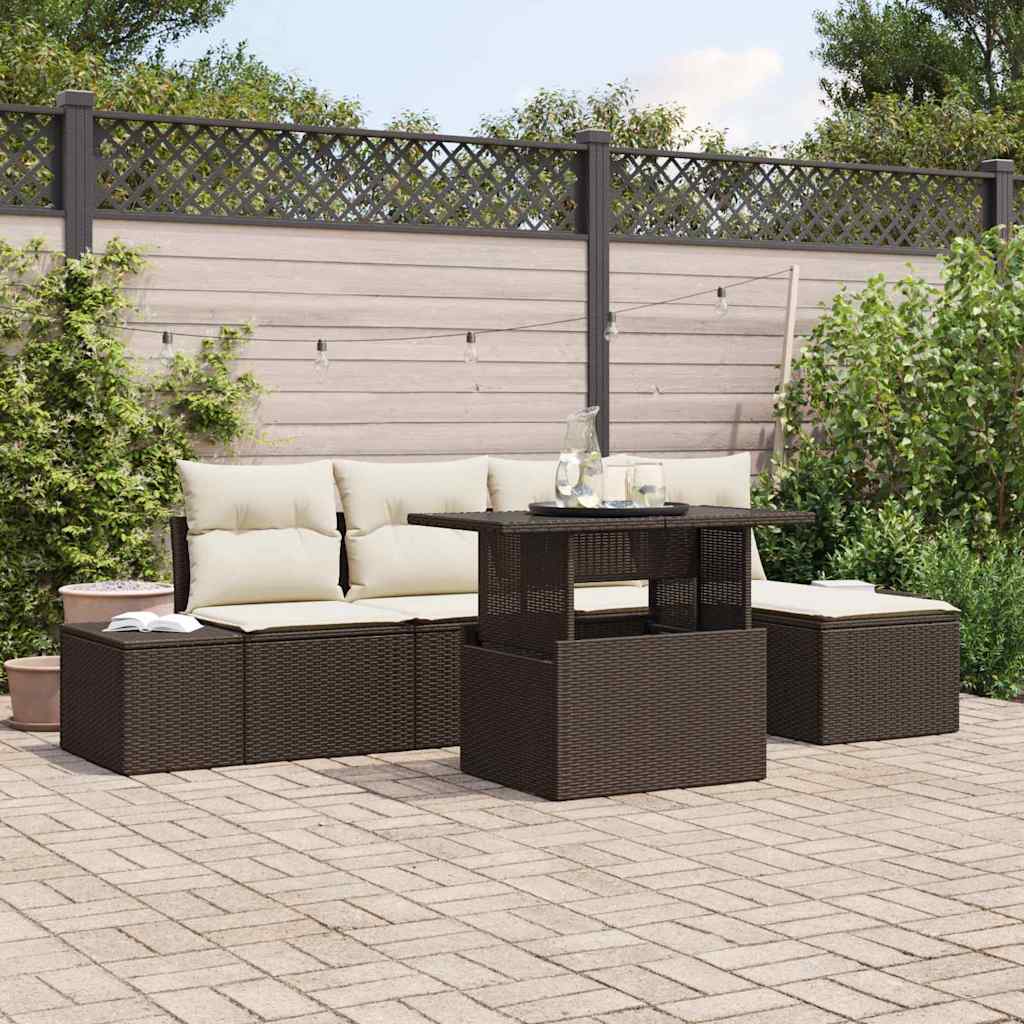 Set Divano da Giardino 6 pcs Marrone Poly Rattan