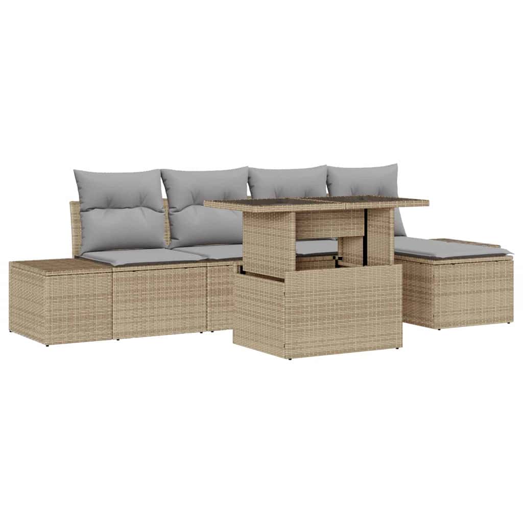 Set Divano da Giardino 6 pcs Beige Poly Rattan