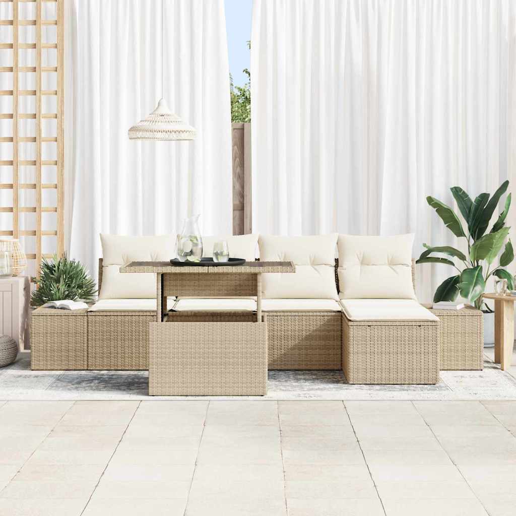 Set Divano da Giardino 6 pcs Beige Poly Rattan