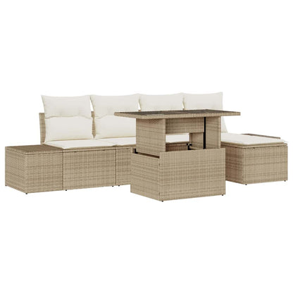Set Divano da Giardino 6 pcs Beige Poly Rattan