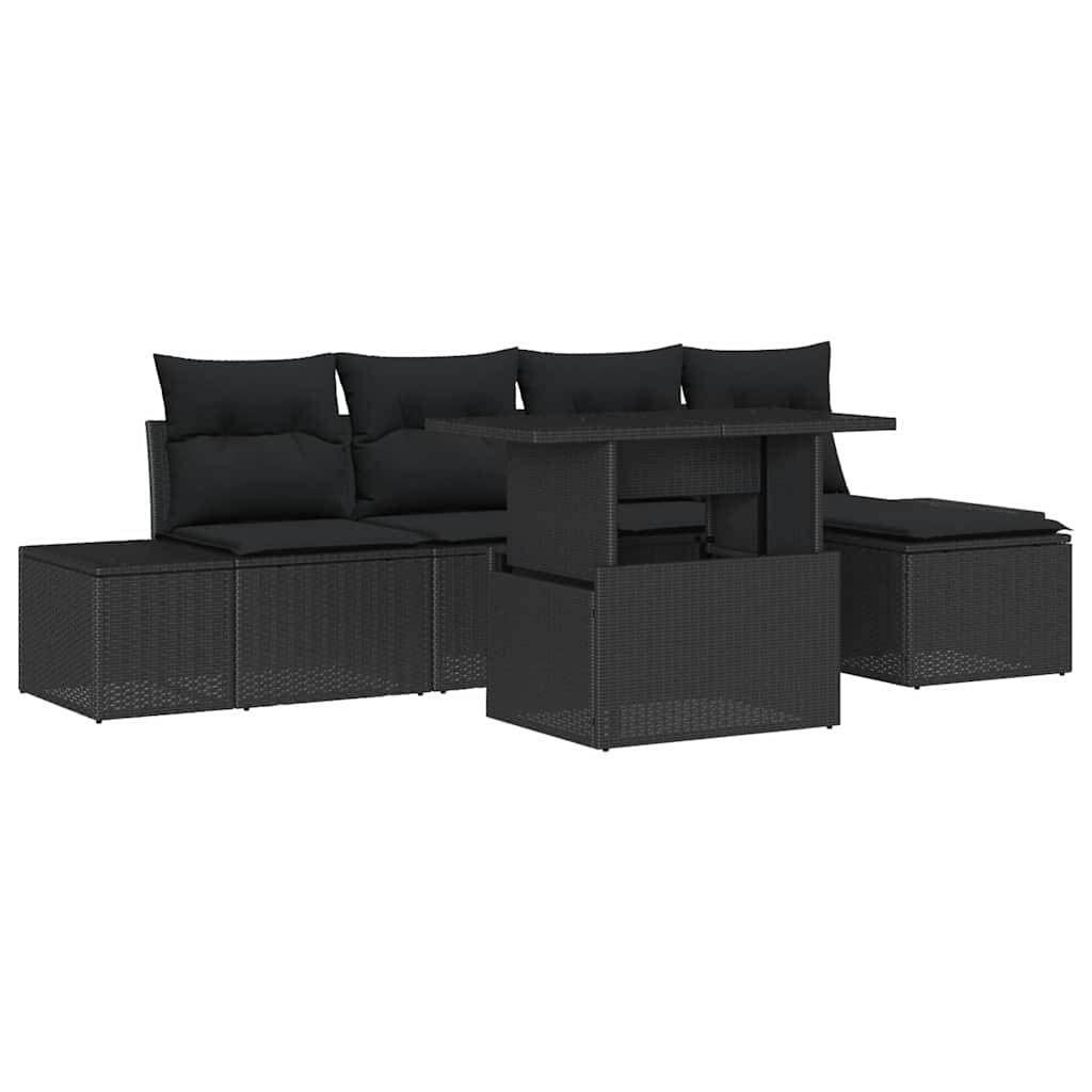 Set Divano da Giardino con archiviazione 6 pcs Nero Poly Rattan
