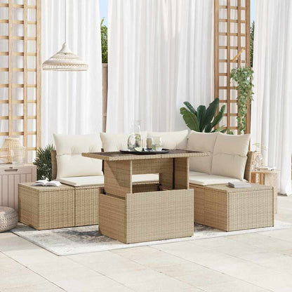 Set Divano da Giardino con cuscino 5 pcs Beige polyrattan