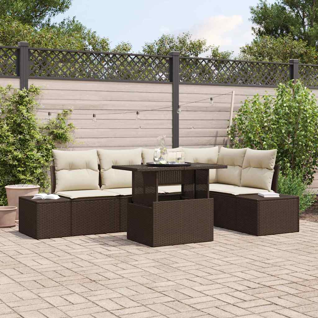 Set Divano da Giardino 6 pcs Marrone Poly Rattan