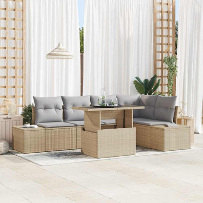 Set Divano da Giardino 6 pcs Beige Poly Rattan