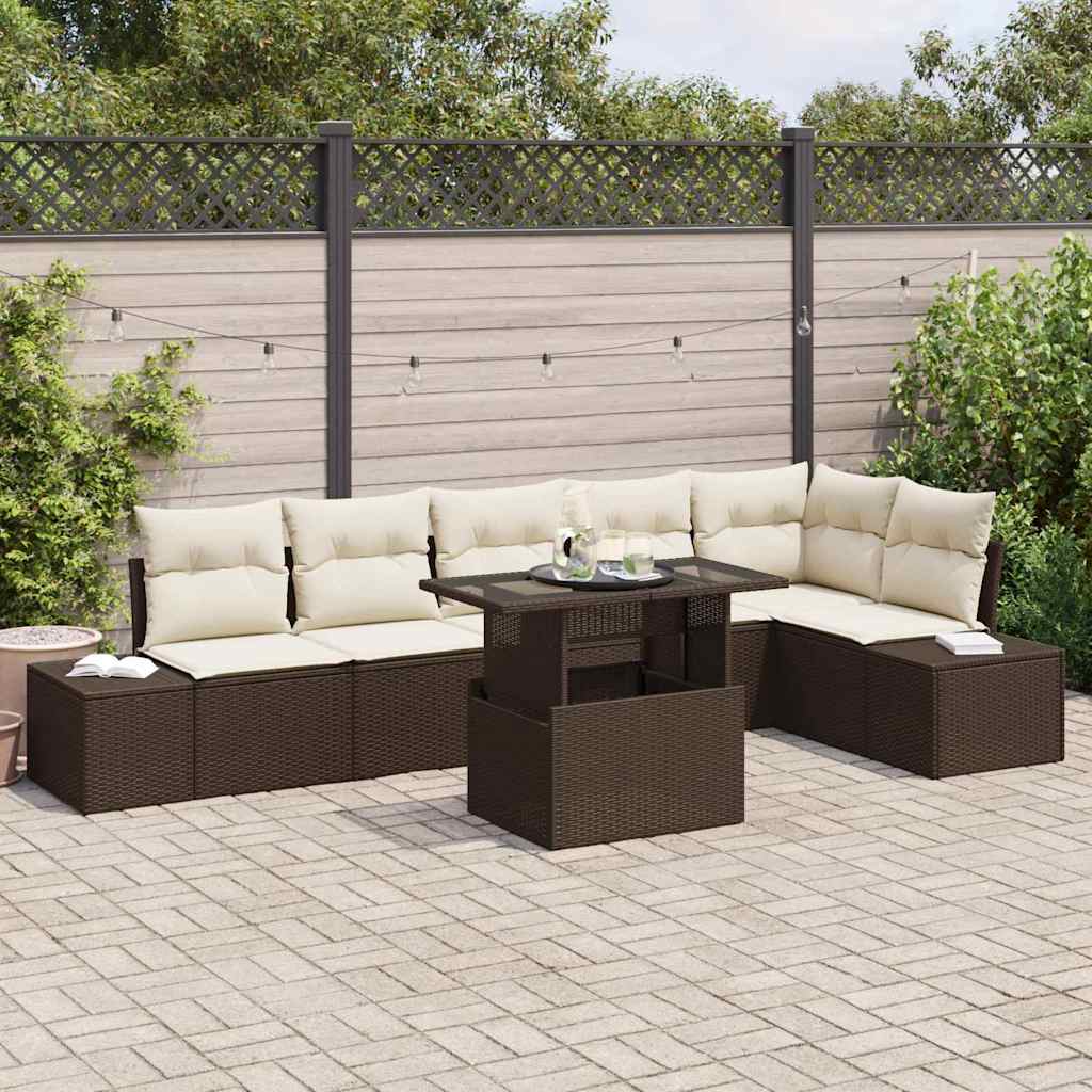 Set Divano da Giardino 7 pcs Marrone Poly Rattan