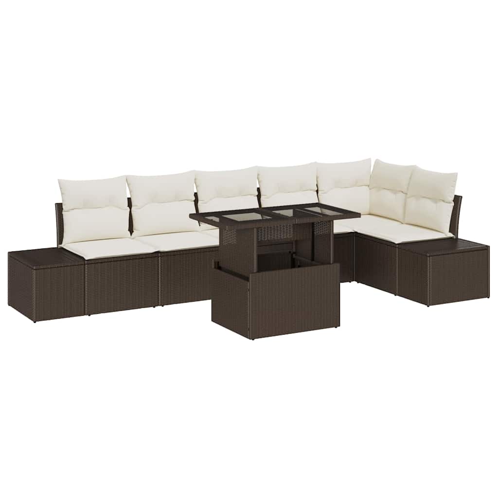 Set Divano da Giardino 7 pcs Marrone Poly Rattan