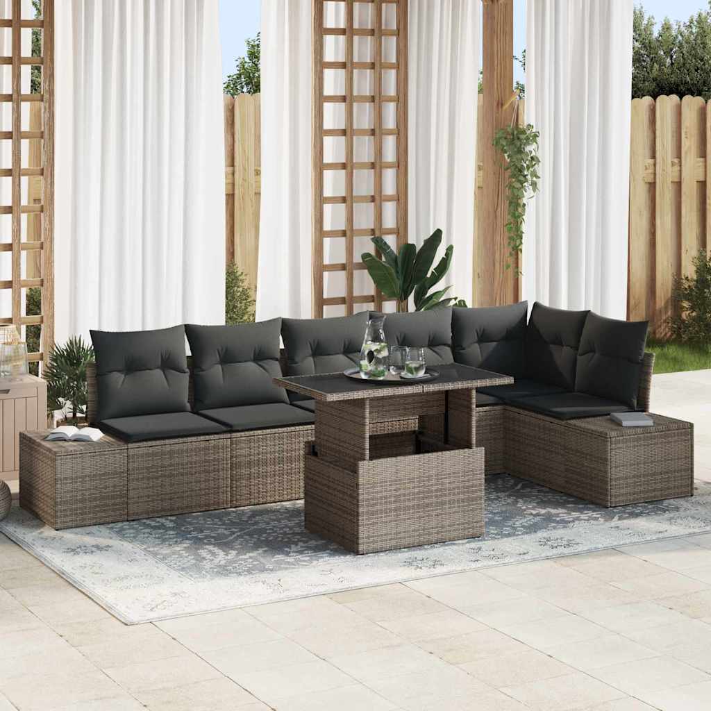 Set Divano da Giardino con cuscino 7 pcs Grigio polyrattan
