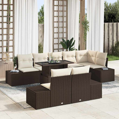 Set Divano da Giardino 9 pcs Marrone Poly Rattan
