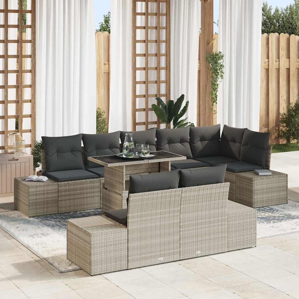 Set Divano da Giardino 9 pcs Grigio chiaro Poly Rattan