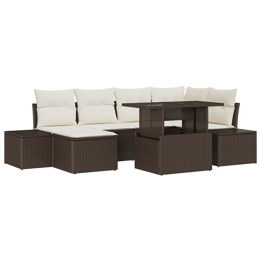 Set Divano da Giardino 7 pcs Marrone Poly Rattan