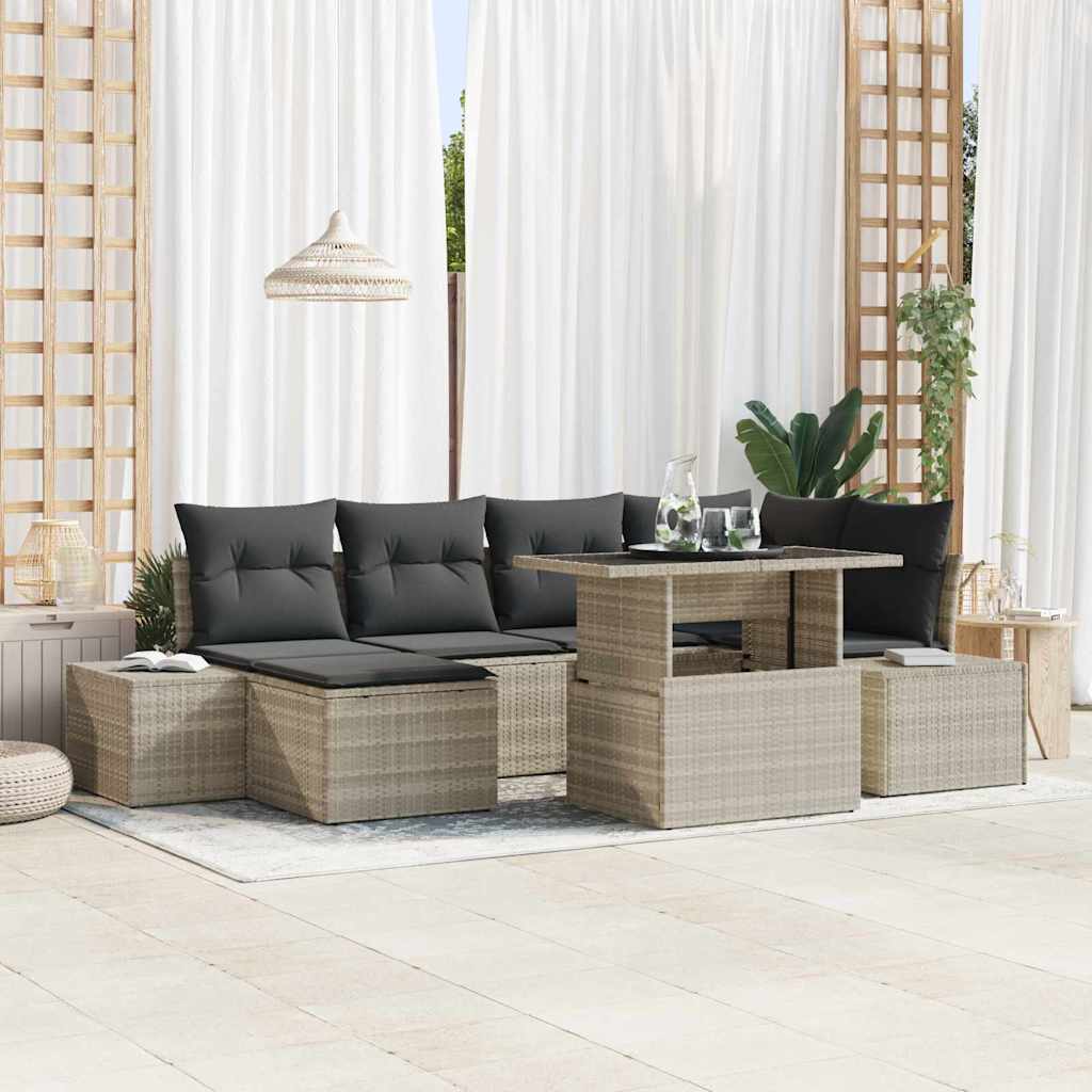 Set Divano da Giardino 7 pcs Grigio chiaro Poly Rattan