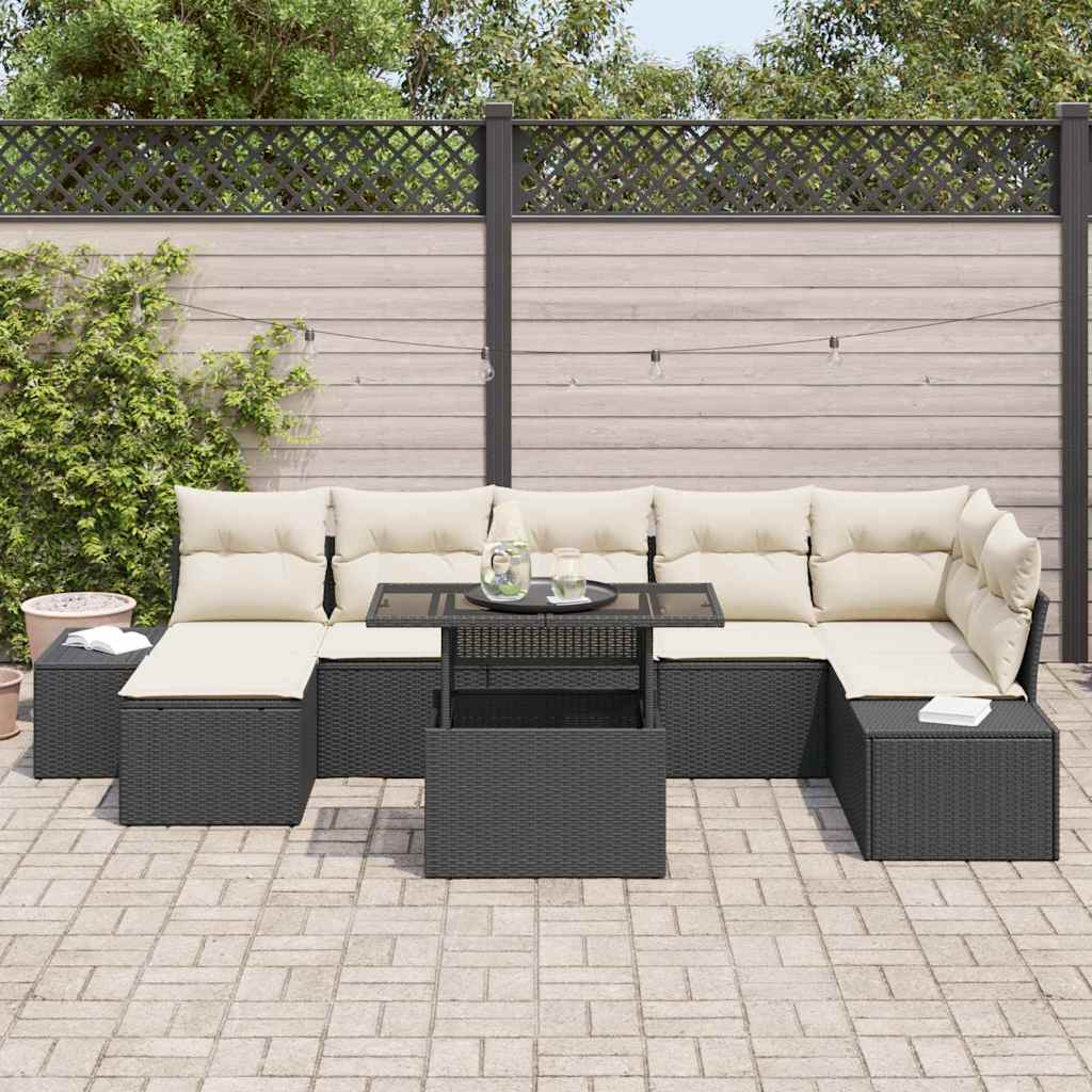 Set Divano da Giardino con archiviazione 8 pcs Nero Poly Rattan