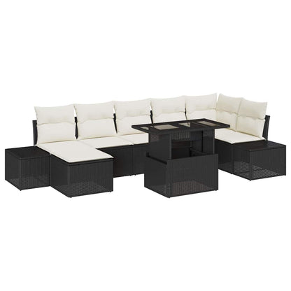 Set Divano da Giardino con archiviazione 8 pcs Nero Poly Rattan