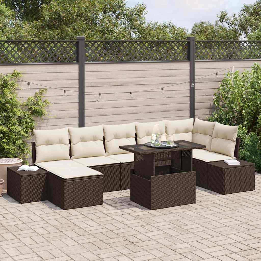 Set Divano da Giardino 8 pcs Marrone Poly Rattan