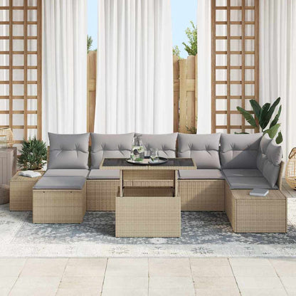 Set Divano da Giardino 8 pcs Beige Poly Rattan