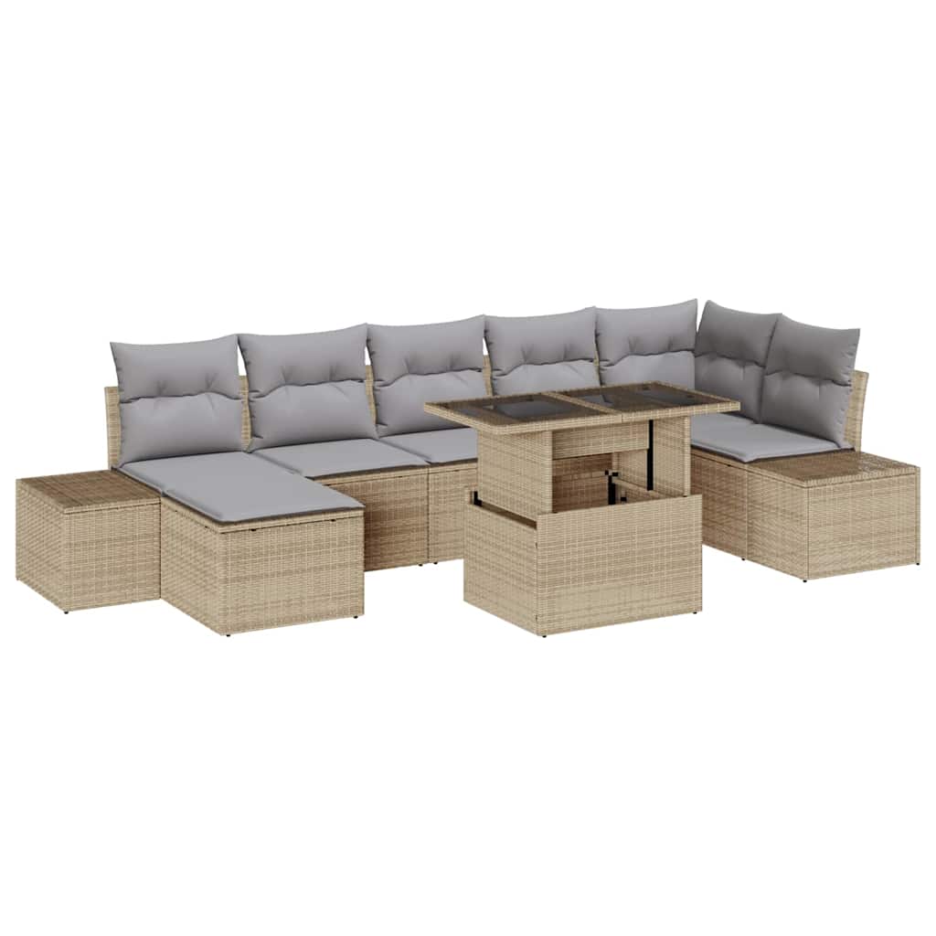 Set Divano da Giardino 8 pcs Beige Poly Rattan